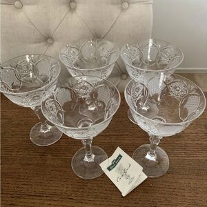 Vintage Czechoslovakian Set Of 5 Crystal Queen Lace Cut Glasses